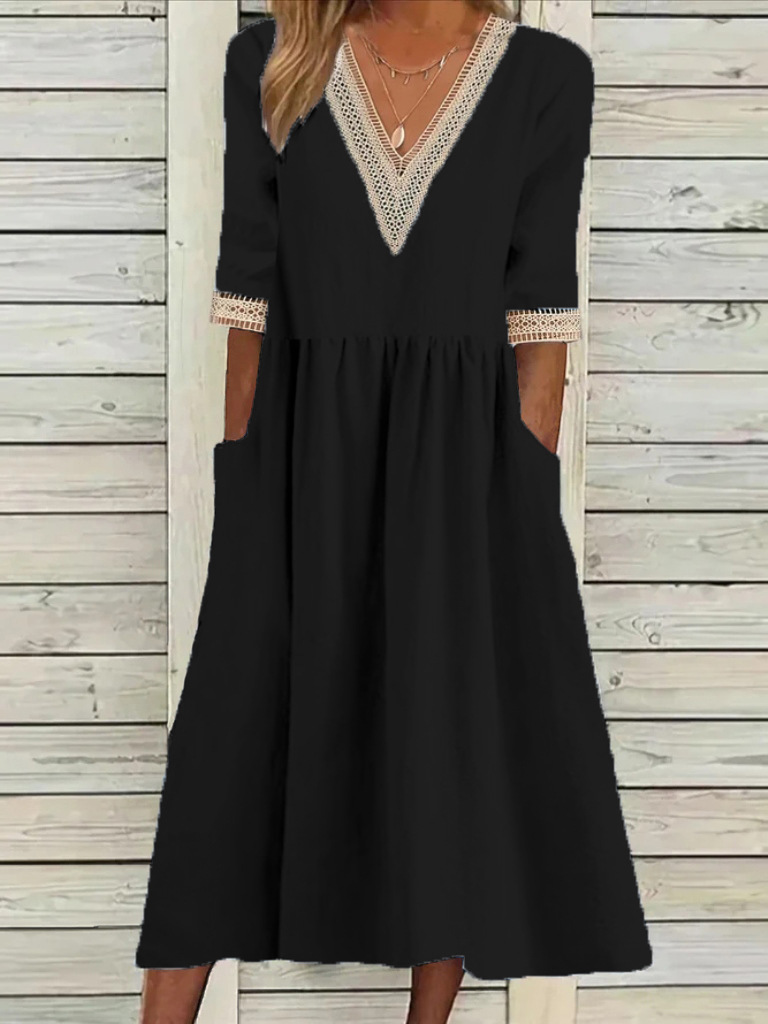 Olivia | Vestido Midi con Cuello de Encaje