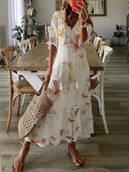 Junio | Vestido Maxi Boho con Cubierta Flattering para el Abdomen