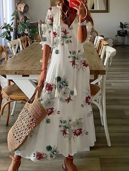 Junio | Vestido Maxi Boho con Cubierta Flattering para el Abdomen