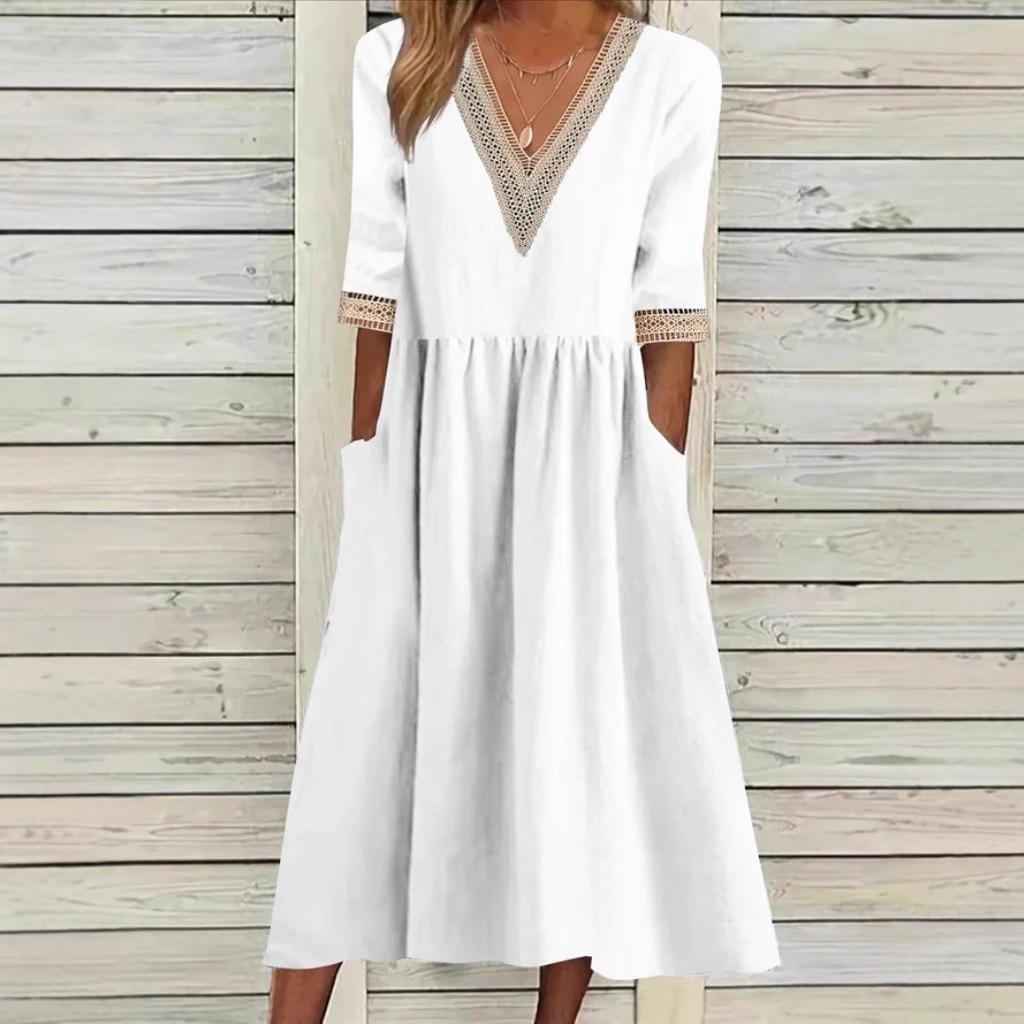 Olivia | Vestido Midi con Cuello de Encaje