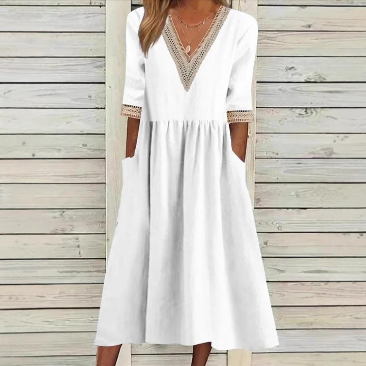 Olivia | Vestido Midi con Cuello de Encaje