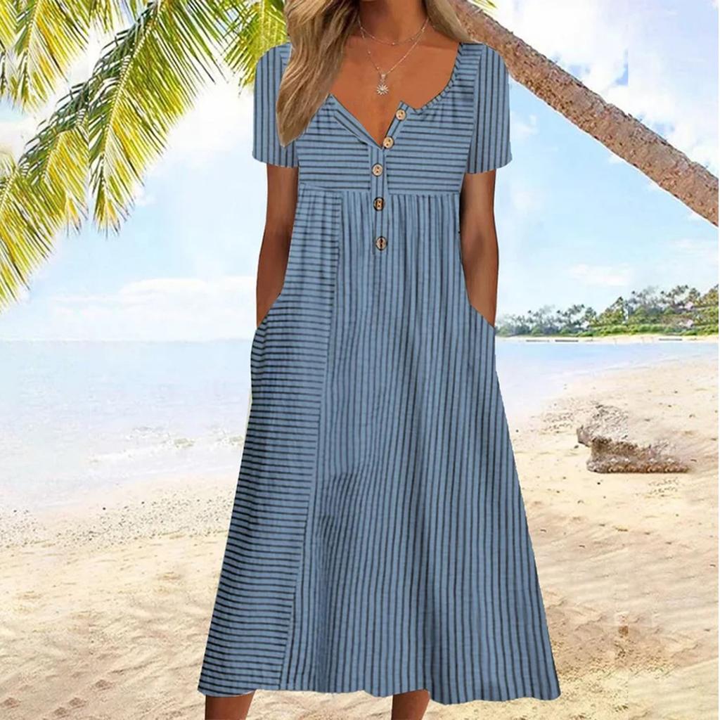 Danielle | Vestido Largo de Cardigan con Botones y Bolsillos Impresos