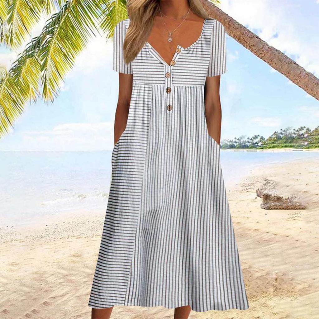 Danielle | Vestido Largo de Cardigan con Botones y Bolsillos Impresos