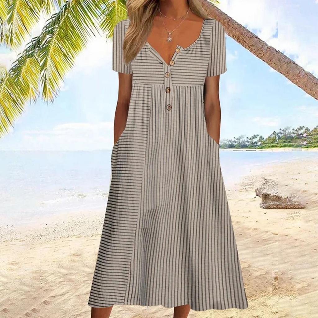 Danielle | Vestido Largo de Cardigan con Botones y Bolsillos Impresos