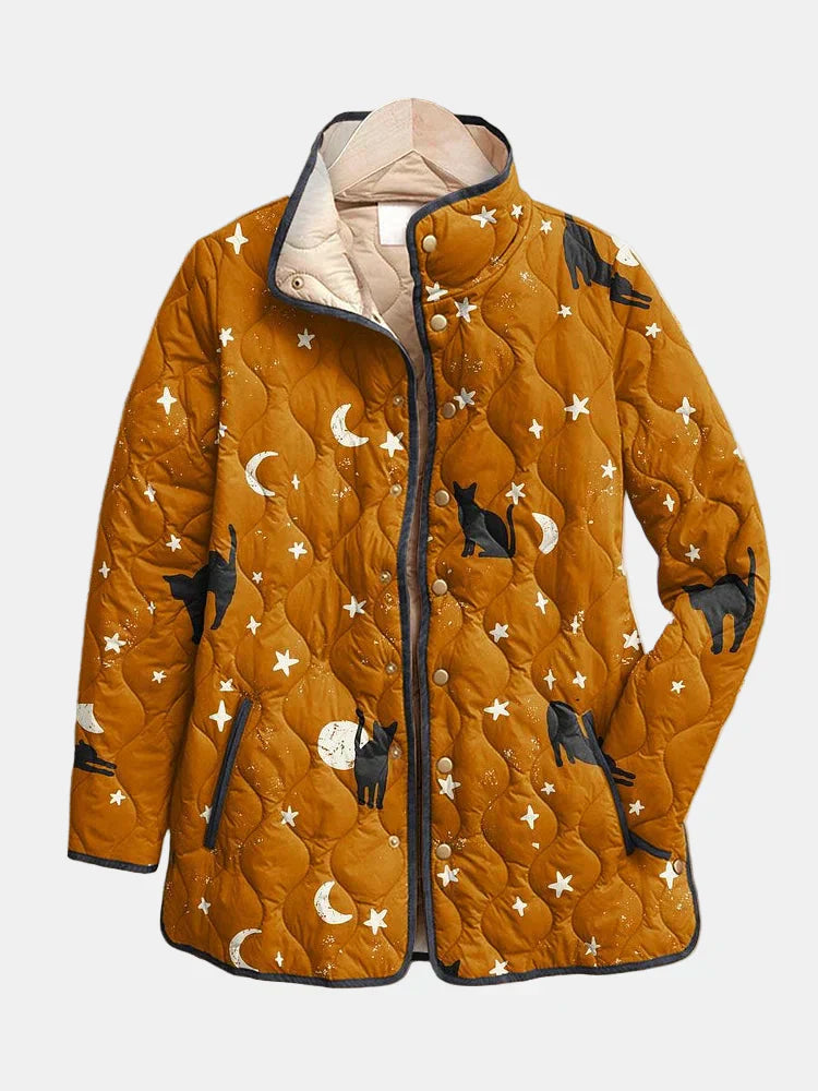 Eira | Chaqueta Acolchada Casual Negra con Estampado de Halloween