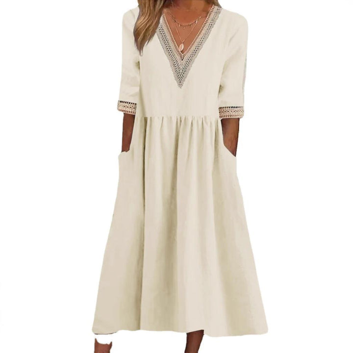 Olivia | Vestido Midi con Cuello de Encaje