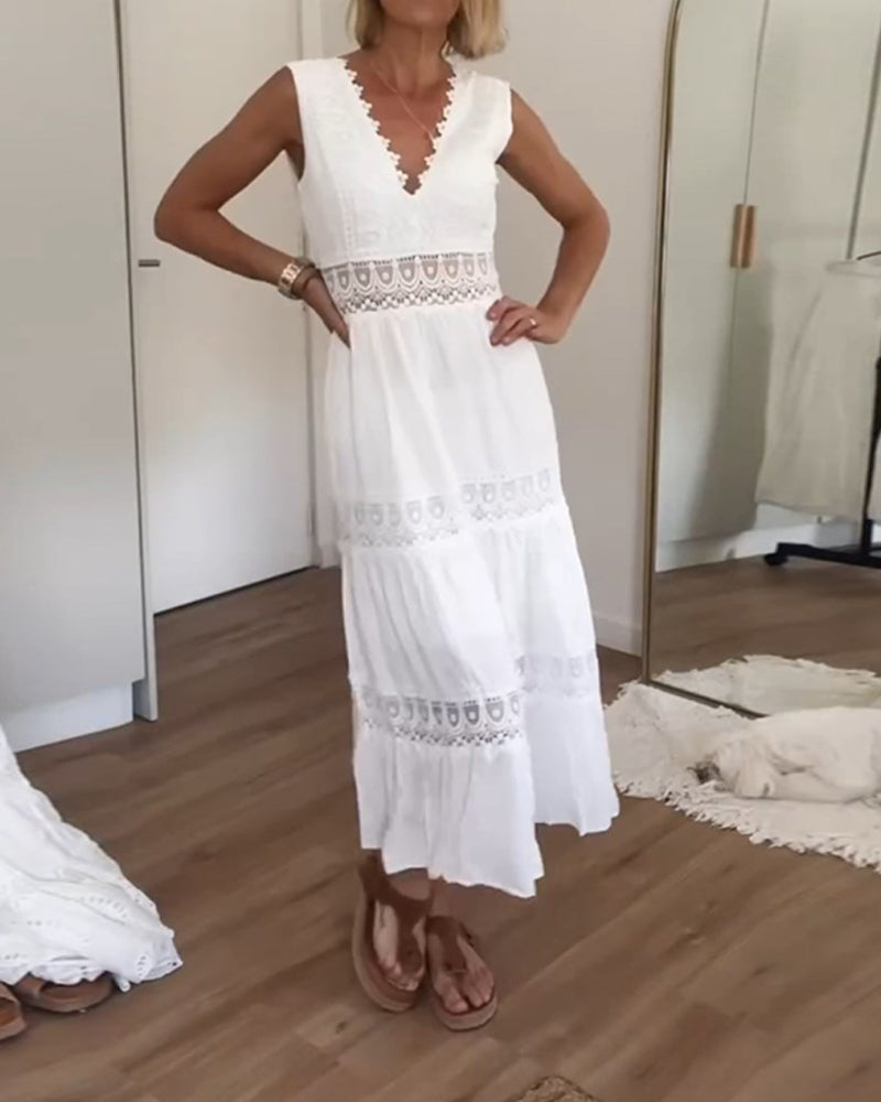 Amani | Elegante Vestido Midi de Encaje con Escote en V