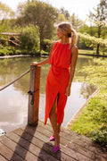 Stella | Vestido Midi con Abertura y Cuello Halter