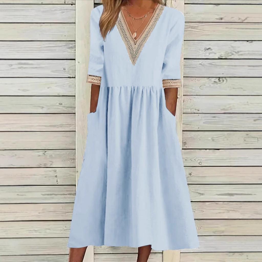 Olivia | Vestido Midi con Cuello de Encaje