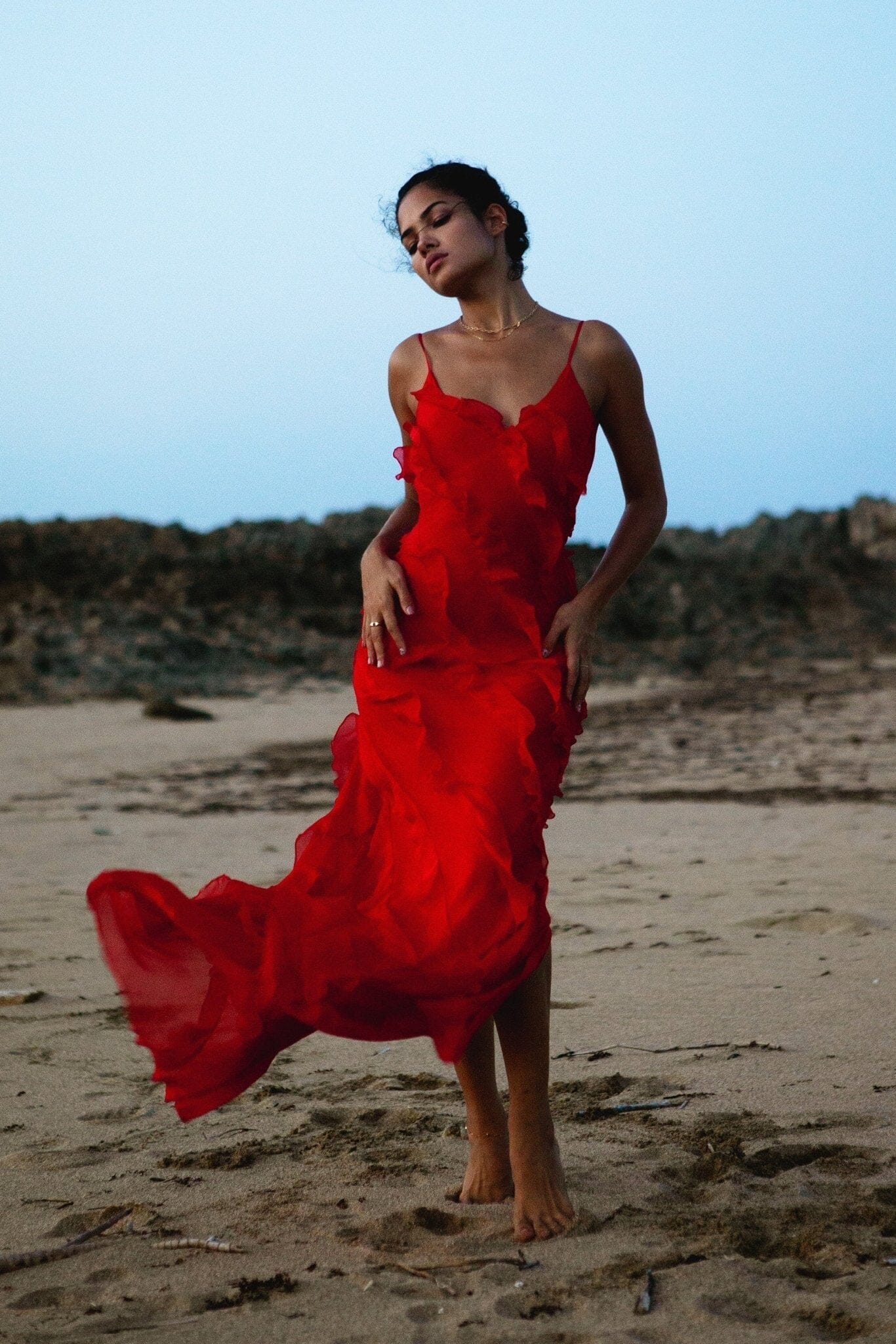Eve | Vestido Maxi de Chifón Fruncido