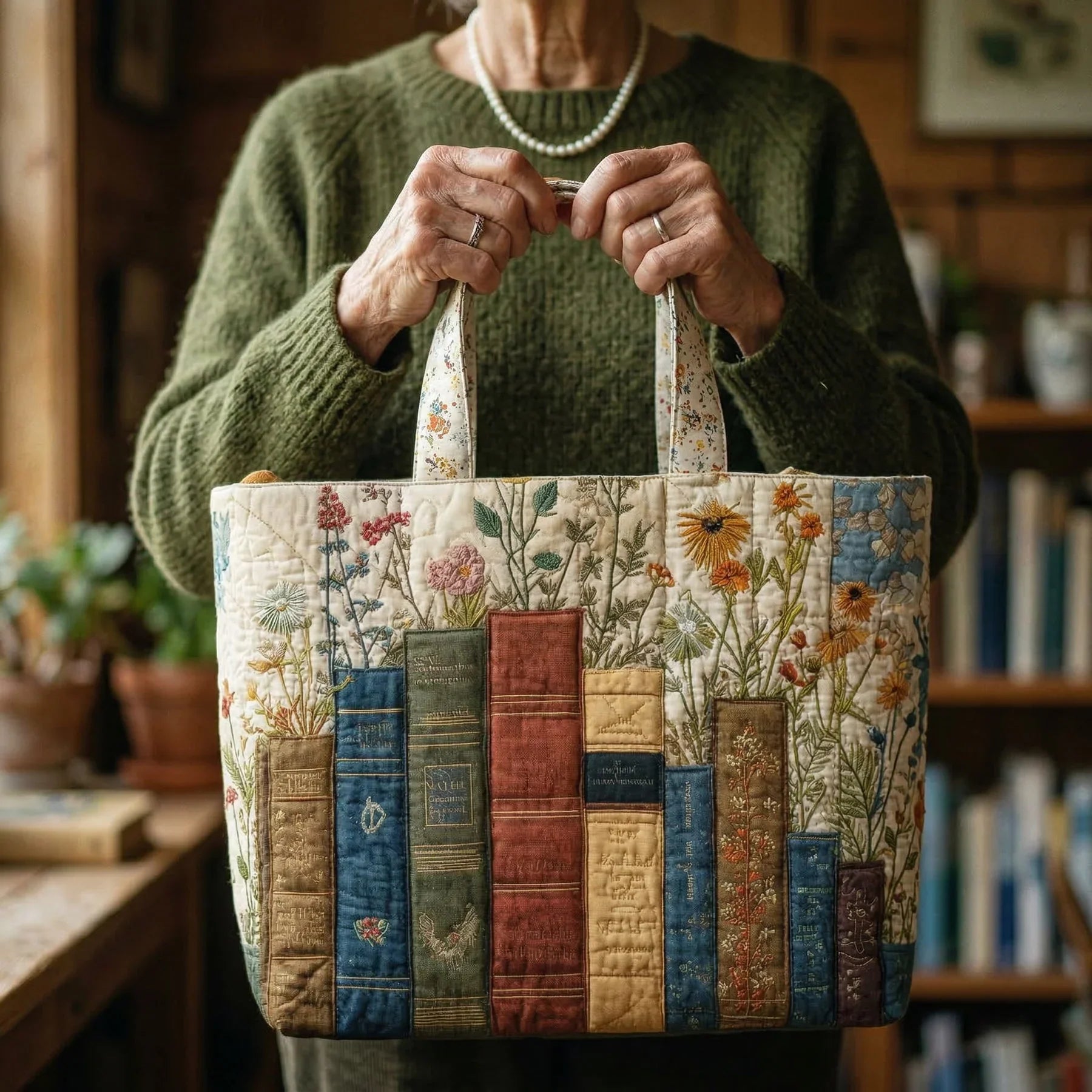 Bolsa Artesanal Acolchada - Libros y Flores