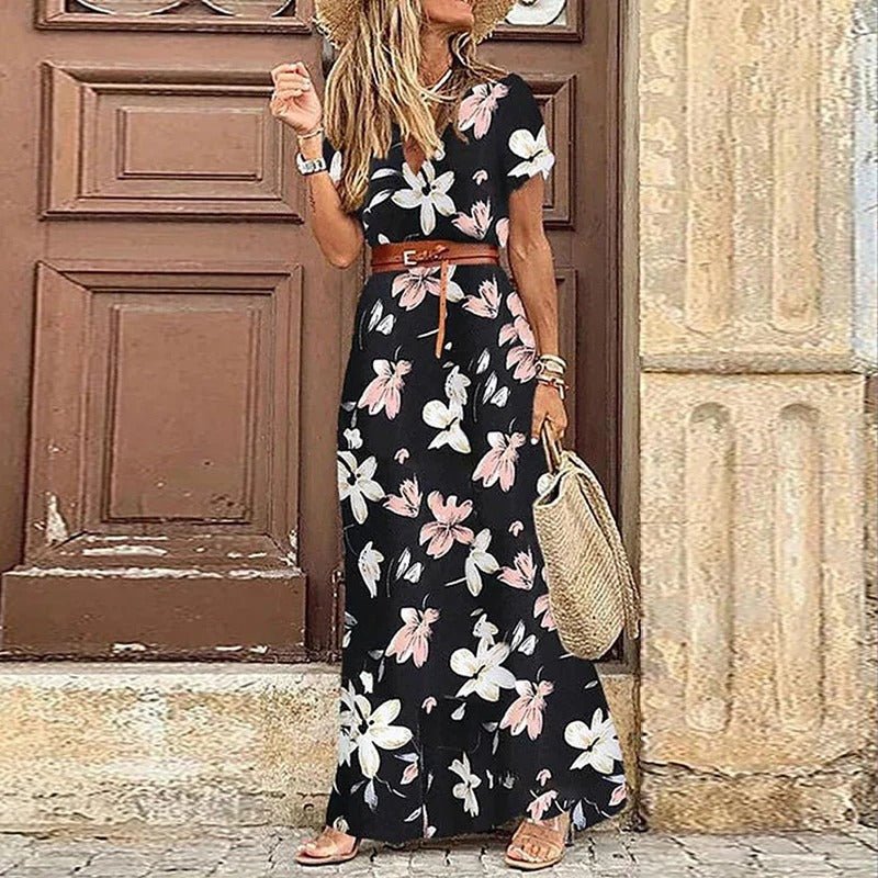 Tiana | Vestido Maxi Floral Boho con Cinturón