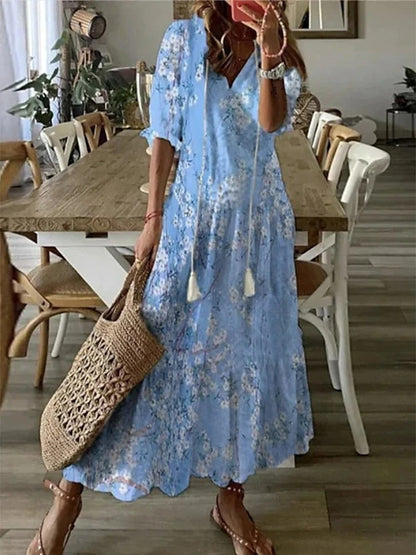 Junio | Vestido Maxi Boho con Cubierta Flattering para el Abdomen